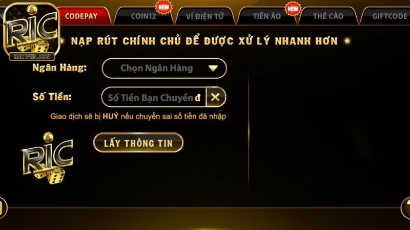 Nạp Tiền Ricwin: Nhiều Phương Thức, Ưu Đãi Hấp Dẫn nạp tiền ricwin